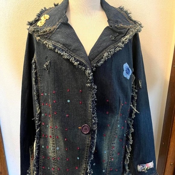 Reworked Embellished Vintage Womens One-of-a-kind Denim Jacket - As*Hro size Med - Picture 7 of 10